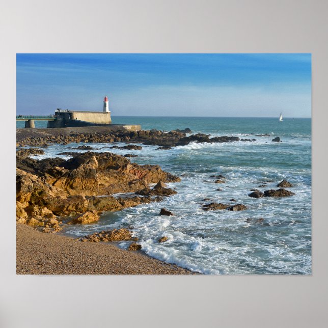 Rocky coastline of Les Sables d'Olonne in France Poster (Front)