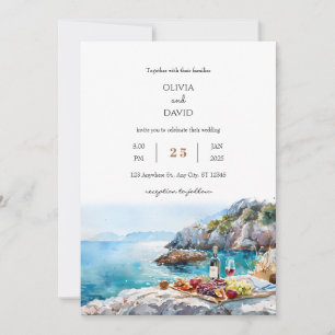 Rocky Cove Turquoise Waters picnic Beach Wedding Invitation