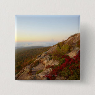 Rocky Hillside, Red Flowers, Acadia National Park Button