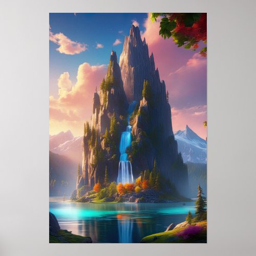 Rocky Island and the Blue Waterfall Poster