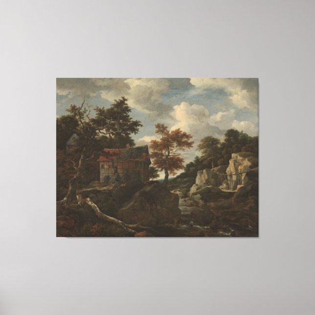 Rocky landscape, Jacob Isaacksz. van Ruisdael, Canvas Print (Front)