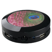 Rocky Light Pink Peacock Feather USB Charging Station (Angled Back)