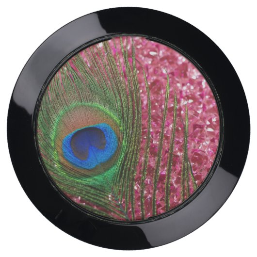 Rocky Light Pink Peacock Feather USB Charging Station (Front)
