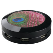 Rocky Light Pink Peacock Feather USB Charging Station (Angled)