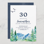 Rocky Mountain 30th Birthday Invitation<br><div class="desc">This Rocky Mountain 30th birthday invitation is perfect for an outdoor birthday party. The design features a blue and green painted wilderness landscape with watercolor pine trees,  birds and mountains.</div>