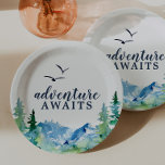 Rocky Mountain Adventure Awaits Baby Shower Paper Plates<br><div class="desc">This rocky mountain adventure awaits baby shower paper plate is perfect for an outdoor baby shower. The design features a blue and green painted wilderness landscape with watercolor pine trees,  birds and mountains.</div>