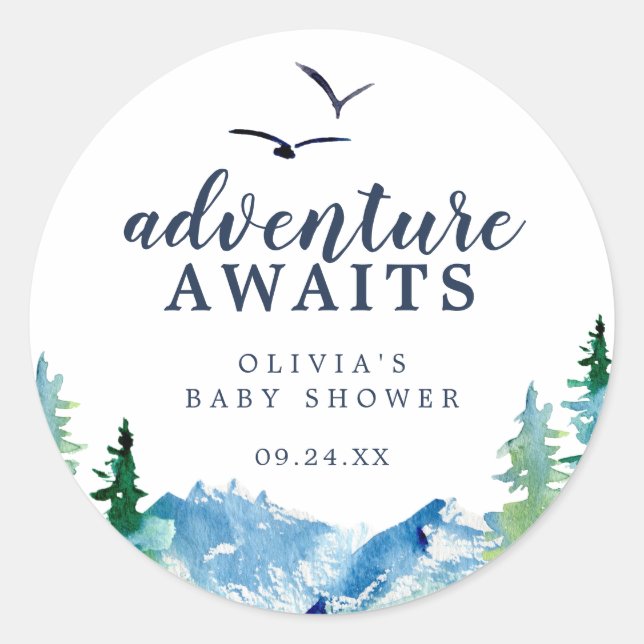 Rocky Mountain Adventure Awaits Party Favor Classic Round Sticker (Front)