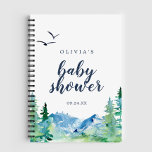 Rocky Mountain Baby Shower Gift List Notebook<br><div class="desc">This rocky mountain baby shower gift list notebook is perfect for an outdoor baby shower. The design features a blue and green painted wilderness landscape with watercolor pine trees,  birds and mountains. Personalize with the name of the mom-to-be.</div>