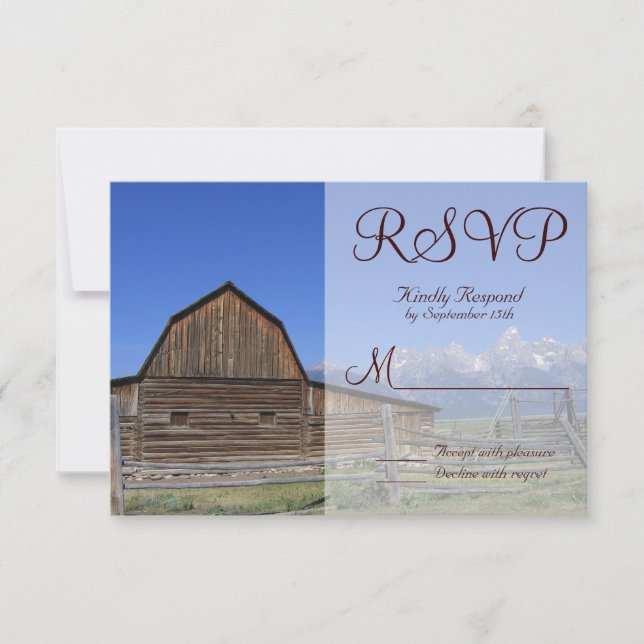 Rocky Mountain Barn Country Wedding RSVP Cards (Front)