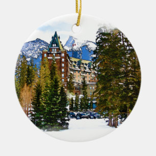Rocky Mountain Castle - Banff Canada Ceramic Ornament