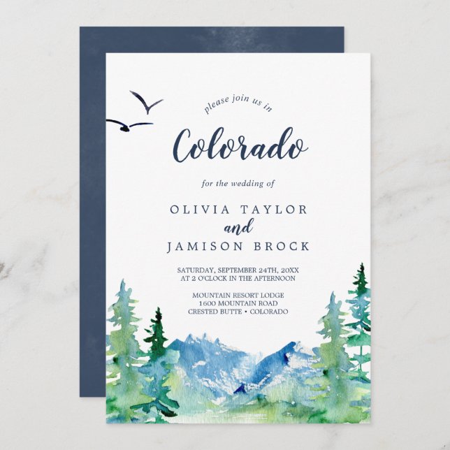 Rocky Mountain Colorado Destination Wedding Invitation (Front/Back)