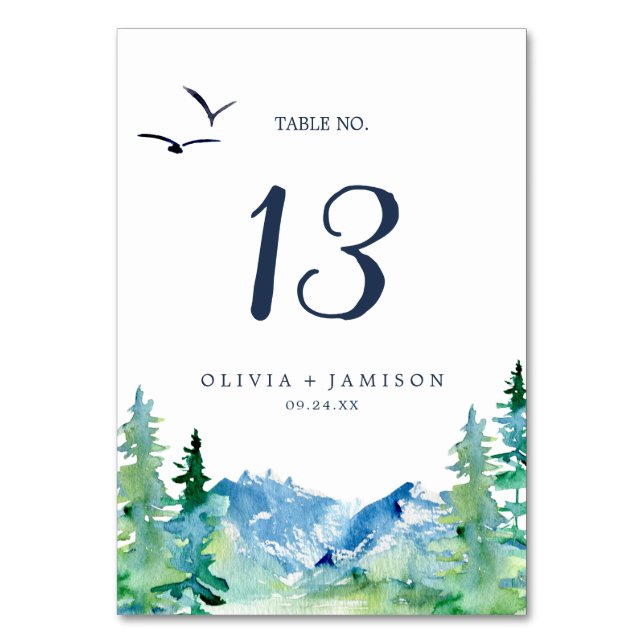 Rocky Mountain Destination Wedding Table Number (Front)