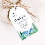 Rocky Mountain Destination Wedding Thank You Favor Gift Tags<br><div class="desc">These Rocky Mountain destination wedding thank you favor gift tags are perfect for an outdoor wedding. The design features a blue and green painted wilderness landscape with watercolor pine trees, birds and mountains. Personalize the labels with your names and the date. Change the wording to suit any event: bridal shower,...</div>