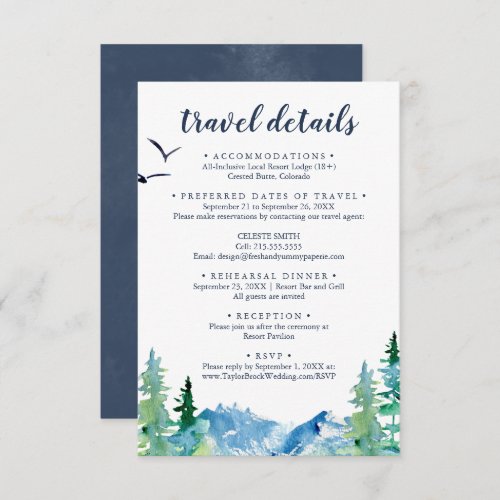 Rocky Mountain Destination Wedding Travel Details Enclosure Card