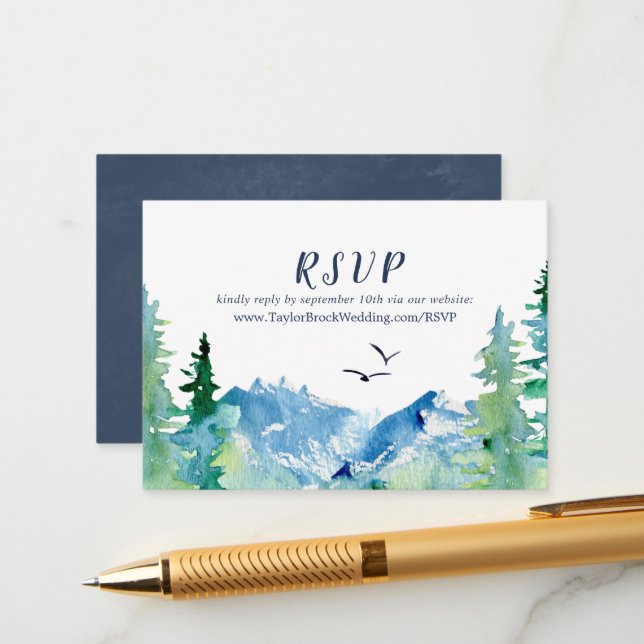 Rocky Mountain Destination Wedding Website RSVP Enclosure Card (Front/Back In Situ)