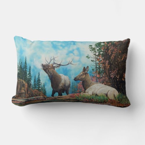 Rocky Mountain Elk bull elk bugling Lumbar Pillow