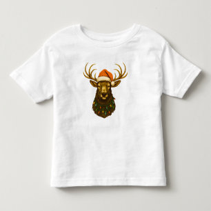 Rocky Mountain Elk in Santa Hat with Christmas Toddler T-shirt