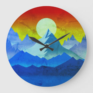 Rocky Mountain Golden Hour Sun Art Large Clock