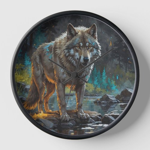 Rocky Mountain Gray Wolf Art Clock