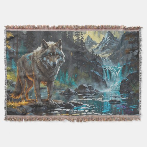 Rocky Mountain Gray Wolf Art Throw Blanket