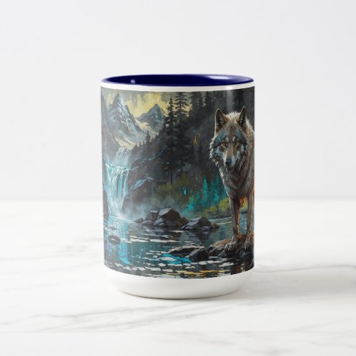 Rocky Mountain Gray Wolf Art Two_Tone Coffee Mug