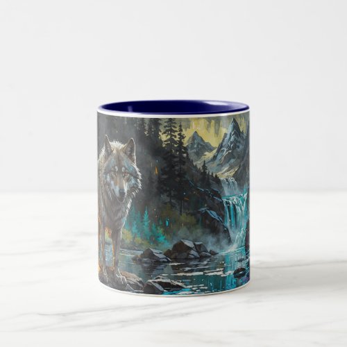 Rocky Mountain Gray Wolf Art Two_Tone Coffee Mug