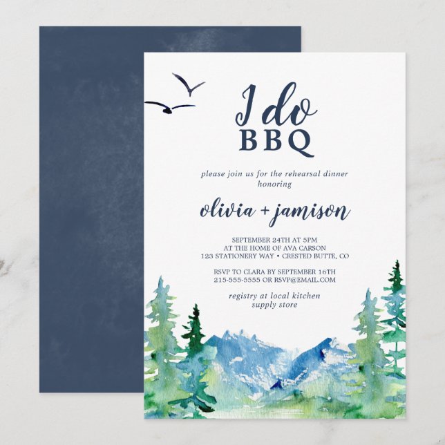 Rocky Mountain I Do BBQ Rehearsal Dinner Invitation (Front/Back)