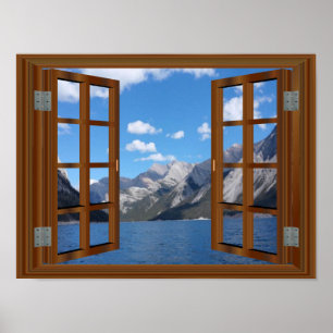 Rocky Mountain Lake 🍂 Fake Window Frame Poster