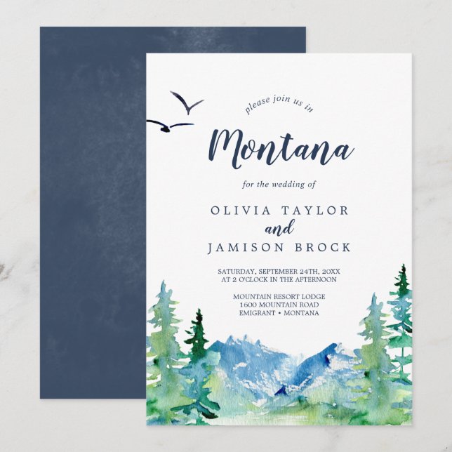 Rocky Mountain Montana Destination Wedding Invitation (Front/Back)