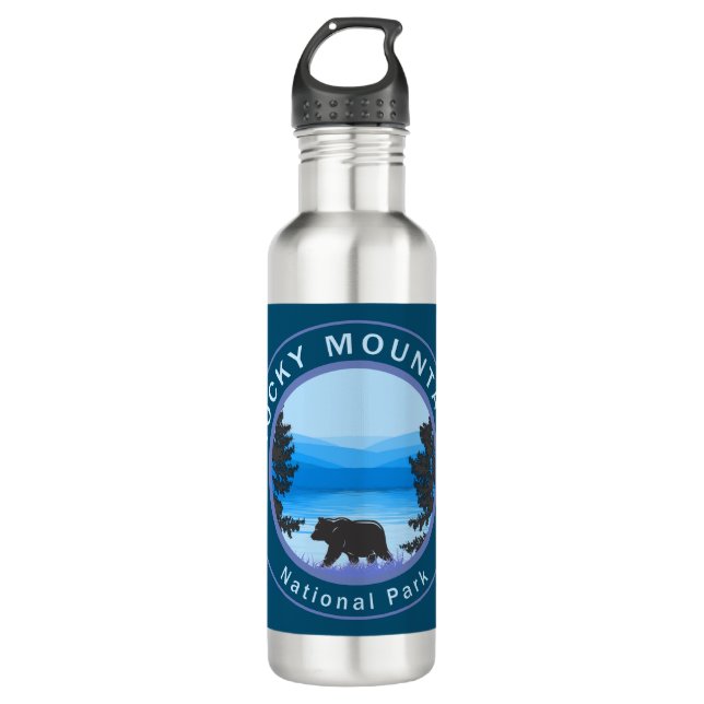 Rocky Mountain National Park Bear Stainless Steel Water Bottle (Front)