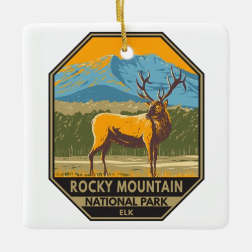 Rocky Mountain National Park Colorado Elk Vintage  Ceramic Ornament