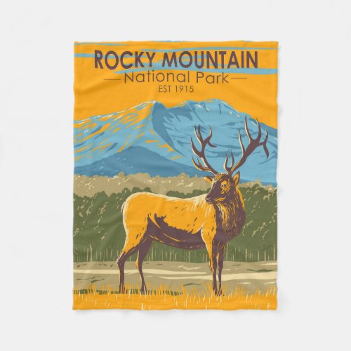 Rocky Mountain National Park Colorado Elk Vintage Fleece Blanket