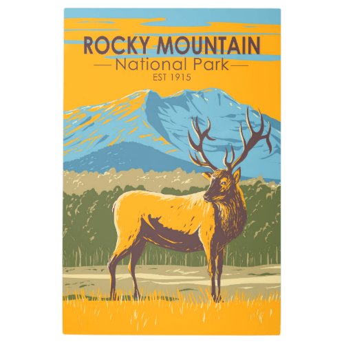 Rocky Mountain National Park Colorado Elk Vintage  Metal Print