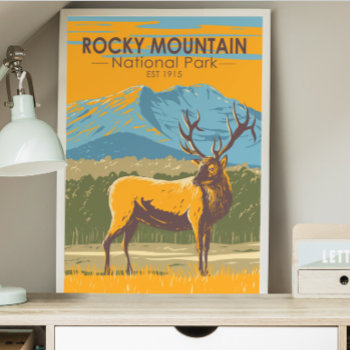 Rocky Mountain National Park Colorado Elk Vintage  Poster by Kris_and_Friends at Zazzle