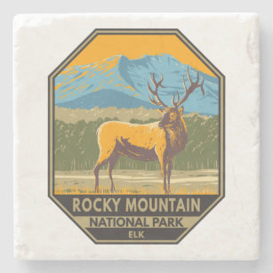 Rocky Mountain National Park Colorado Elk Vintage Stone Coaster