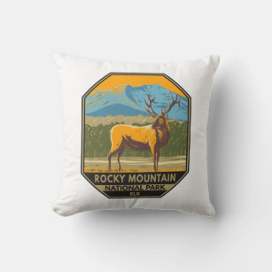 Rocky Mountain National Park Colorado Elk Vintage Throw Pillow