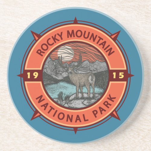 Rocky Mountain National Park Elk Retro Compass Coaster