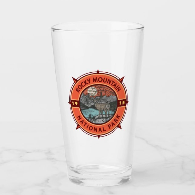 Rocky Mountain National Park Elk Retro Compass Glass (Front)