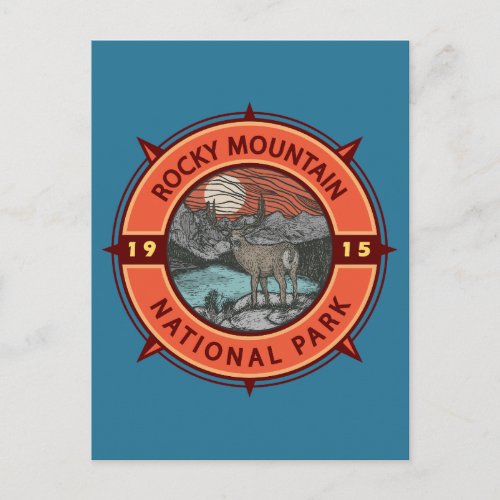 Rocky Mountain National Park Elk Retro Compass Postcard