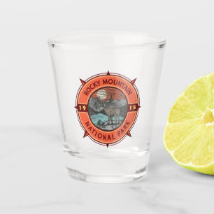 Rocky Mountain National Park Elk Retro Compass Shot Glass