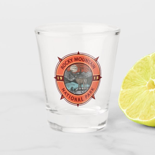 Rocky Mountain National Park Elk Retro Compass Shot Glass (Front)