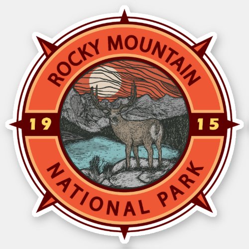 Rocky Mountain National Park Elk Retro Compass Sticker