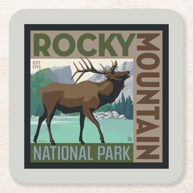 Rocky Mountain National Park | Elk Square Paper Coaster (Front)