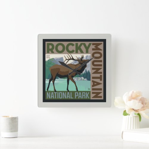 Rocky Mountain National Park  Elk Square Wall Clock