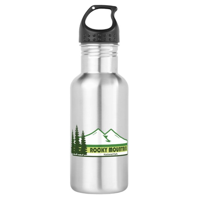 Rocky Mountain National Park Green Stripes Stainless Steel Water Bottle (Front)