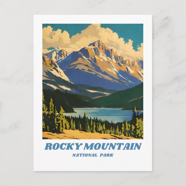 Rocky Mountain National Park illustration retro H Postcard (Front)