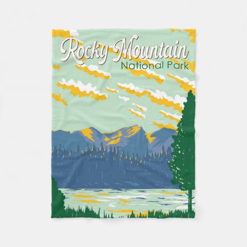 Rocky Mountain National Park Illustration Travel Fleece Blanket