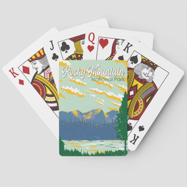 Rocky Mountain National Park Illustration Travel Poker Cards (Back)