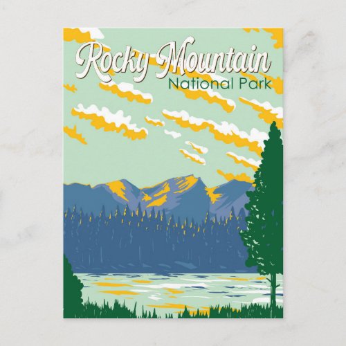 Rocky Mountain National Park Illustration Travel Postcard