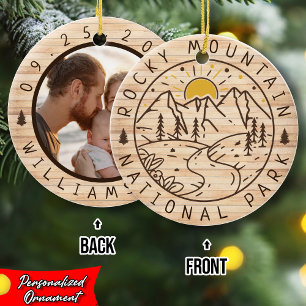 Rocky Mountain National Park Minimalist Wood Ceramic Ornament